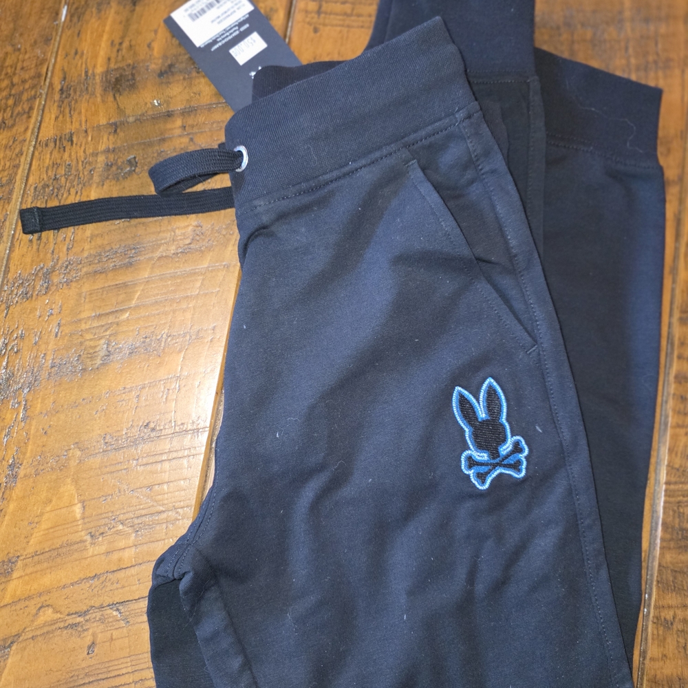 Psycho Bunny Black Joggers with Blue Logo